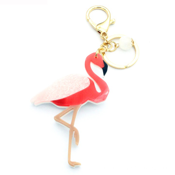 2020 NUEVA TENTRA TRENDA ACRYLIC Flamingo Keychain con encanto chapado en oro y anillo de llave de acero inoxidable y hebilla